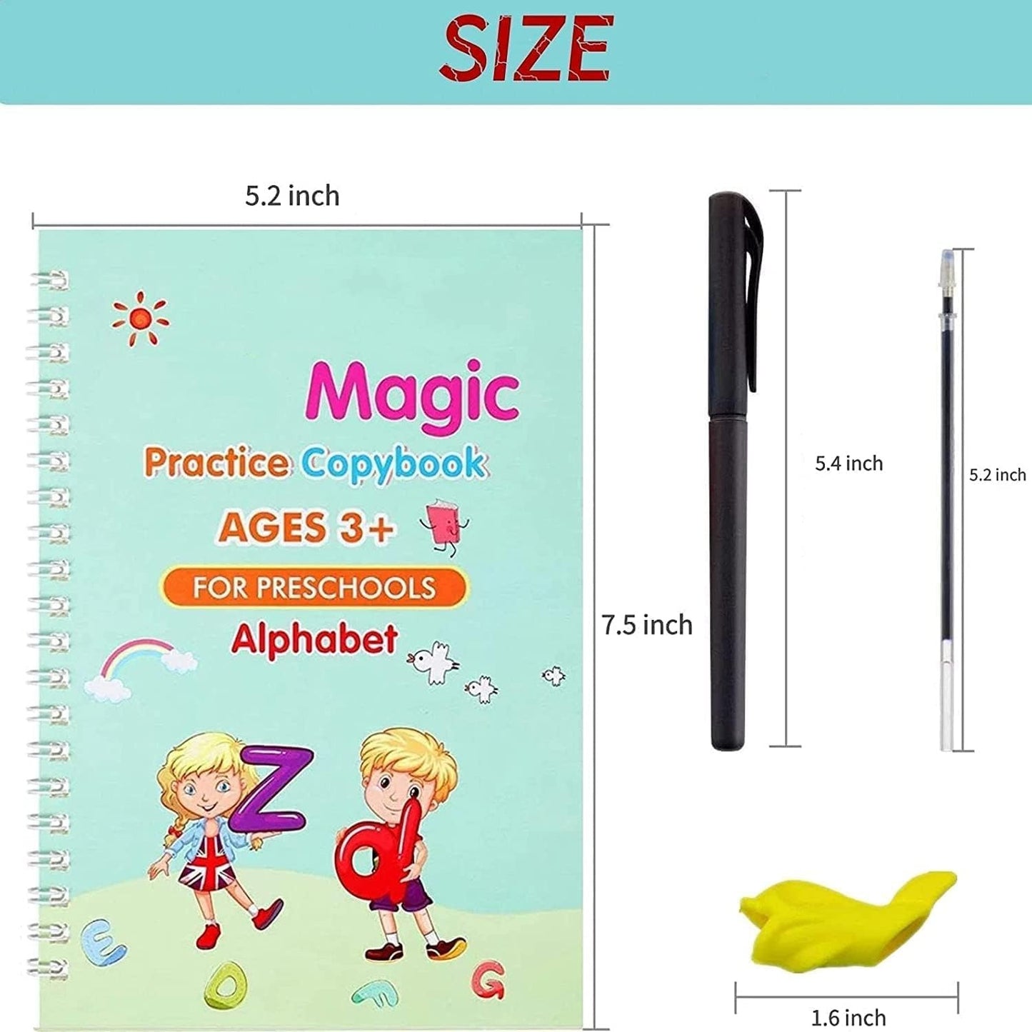 4-Book Magic Copybook Kit with 10 Refills, 1 Pen & 1 Grip