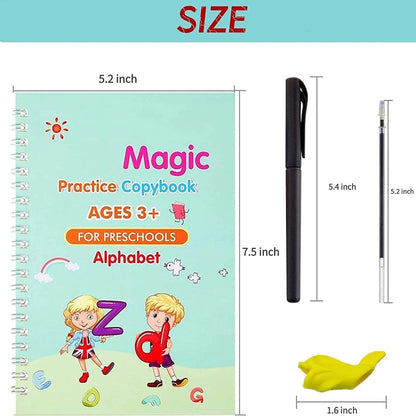 4-Book Magic Copybook Kit with 10 Refills, 1 Pen & 1 Grip