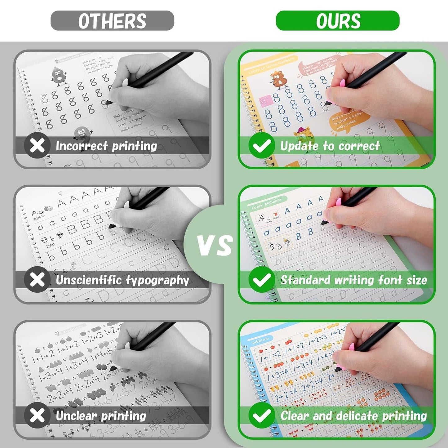 4-Book Magic Copybook Kit with 10 Refills, 1 Pen & 1 Grip